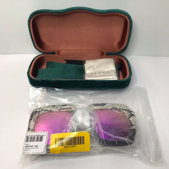 💯 Original Gucci 0484 Havana Pink Snake Fantasy Leather Fashion Oversized Sungl - Picture 15 of 15